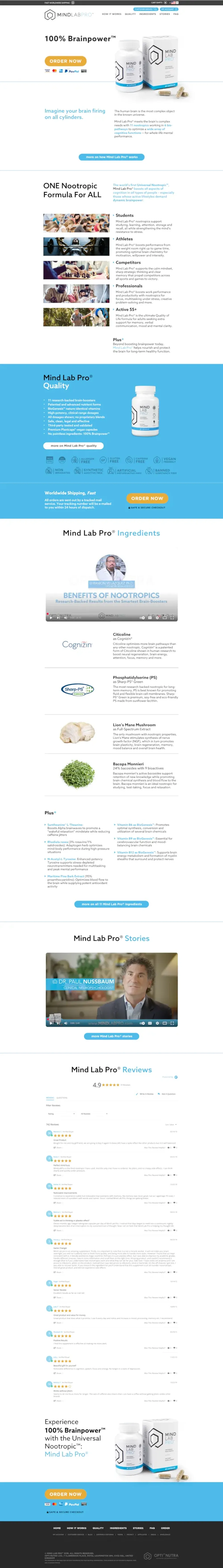 Mind Lab Pro home page 2019