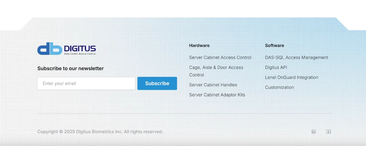 Footer with email signup form.