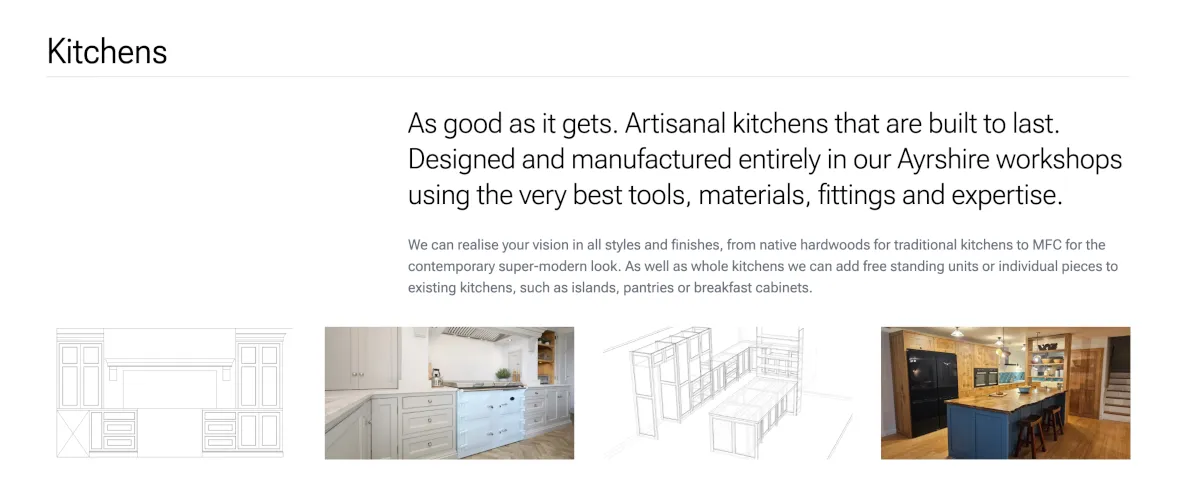 Kitchen intro section showing design and then the real build