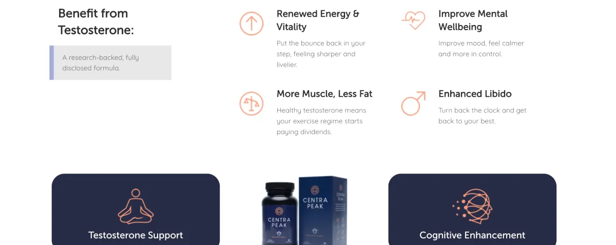 Benefits section on the ingredients page