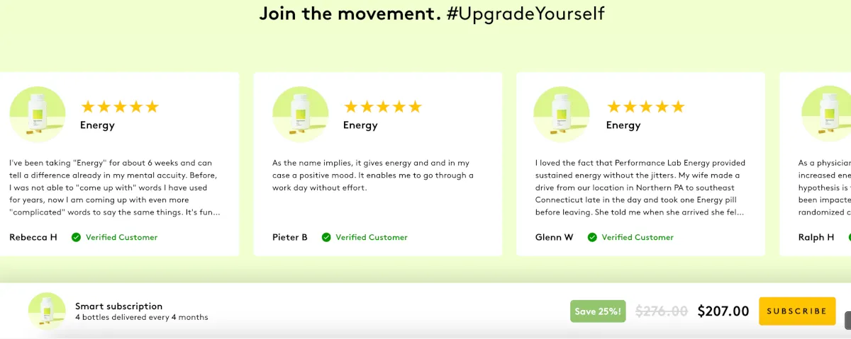 Reviews.io carousel of product specific reviews
