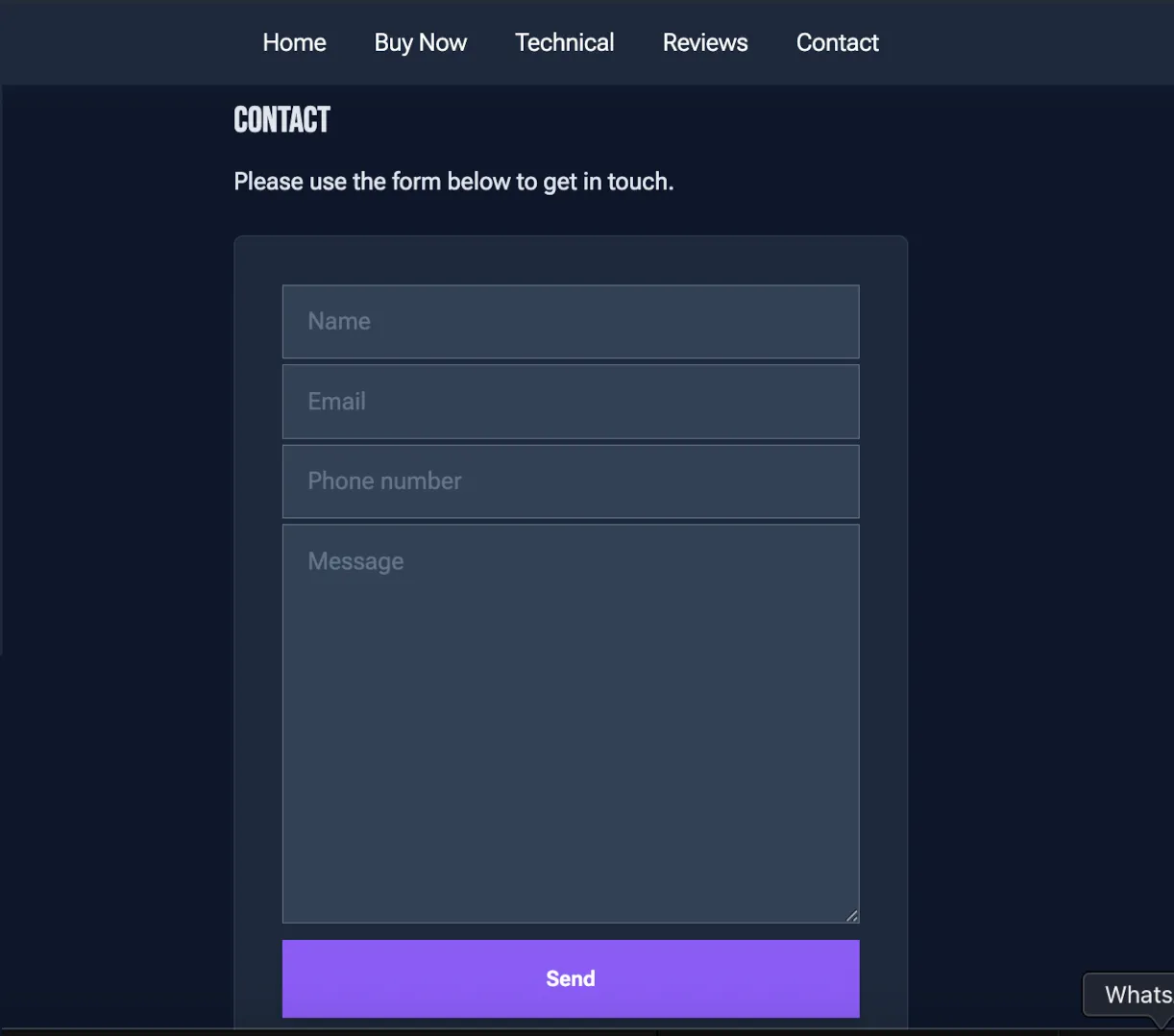 Contact form on tablet view