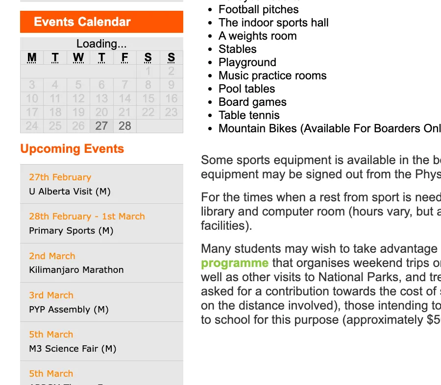Events calendar