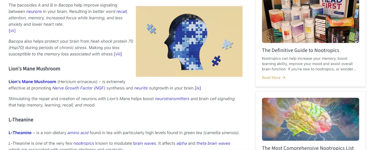 Sidebar and internal links organised through LinkWhisper